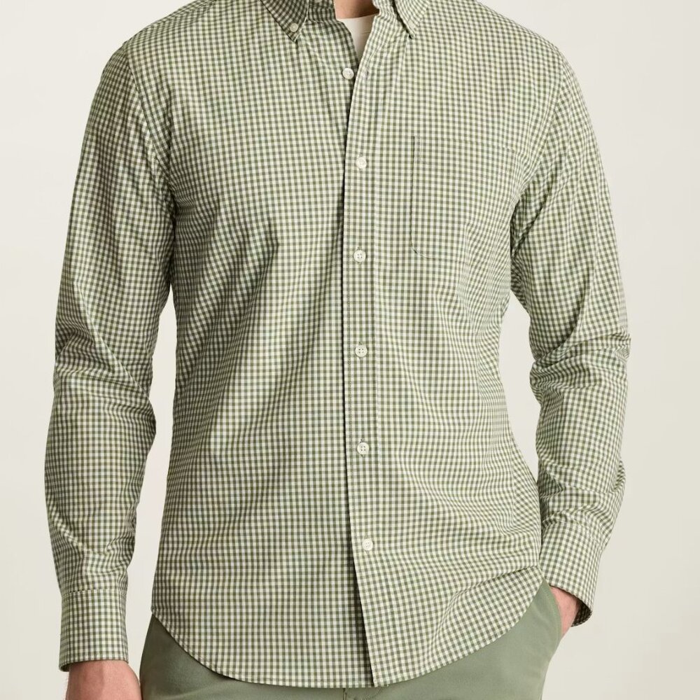 Bonobos Raleigh Gingham Everyday Casual Dress Shirt Large Slim Green and White
